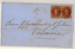 CHILE. 1856. (Mar. 7) From Santiago, E. With Desmaddryl Issue 5c Deep Red-brown Horizontal Pair Very Fine With Close To  - Chile