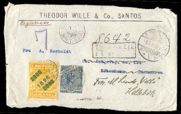 BRAZIL. C. 1898. S. Paulo To Denmark. Registered Front With Scarce Franking. Stamps On Cover. 2000rs Yellow Is Very Rare - Otros & Sin Clasificación