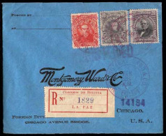 BOLIVIA. 1914 (Feb. 6). La Paz To USA (Feb. 28). Registered Franked Envelope. Tricolor. Sc. 74, 75, Etc. VF. - Bolivie