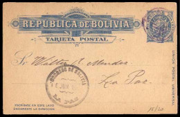 BOLIVIA. 1902 (6 Nov.). Cochabamba To La Paz. 2c Blue Stationary Card. VF And Used. - Bolivie