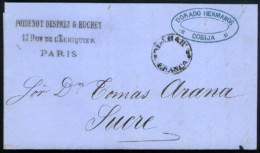 BOLIVIA. 1872. BOLIVIA - FRANCE. Forwarding Agent: Incoming Cover From Paris With Firms Cachet To Sucre With Fine Oval D - Bolivie