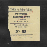 ANCIEN TICKET D ENTRÉE THÉATRE DES BOUFFES PARISIENS : - Tickets - Entradas