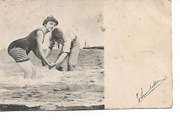 CP  Couple En Voyage à La Mer Vers 1906  à Melle Julie Servais Wasseiges - Natación