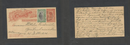 BELGIAN CONGO. 1912 (4 March) Lac Uremba - Germany, Bitterfeld. 5c Stat Card + 5c Adtl, Via Elisabethville (20 March) Sc - Andere & Zonder Classificatie