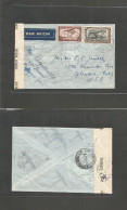 BELGIAN CONGO. 1943 (11 Jan) Kaminah - USA, Glendate, CA. Air Multifkd Env + Depart Censor, Tied. Via Leopoldville - Mia - Autres & Non Classés