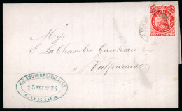 BOLIVIA. 1874. BOLIVIA - CHILE. Cobija To Valparaiso / Chile. EL. Franfed 10c. Vermilion 11 Stars Perf. (Sc.31), Tied Cd - Bolivie