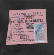 ANCIEN TICKET D ENTRÉE THÉATRE DE PARIS TRIMBRE FISCAUX : - Tickets D'entrée