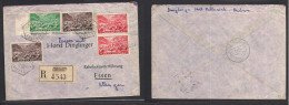 ANDORRA. 1952 (24 Julio) French PO, Ordino - Germany, Essen (30 July) Registered Multifkd Env. - Other & Unclassified