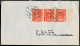 ANDORRA. 1955 (10 Feb). A La Vieja - UK. Sobre Franqueo 3 Pts 1 Pta X 3. - Otros & Sin Clasificación