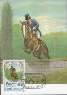 Saint Thomas Et Prince 1983 Y&T 782 Sur Carte Maximum. Jeux Olympiques De Los Angeles. Passage D'un Mur à Cheval - Hípica