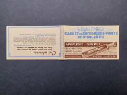 Carnet Vide 1938 Série 54 Paix 20x0,90f Bleu Couverture18f  Apoplexie-grippe  Pub Divers Thèmes - Anciens : 1906-1965