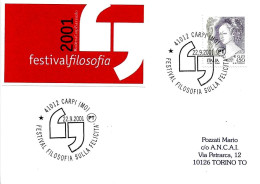 ITALIA ITALY - 2001 CARPI (MO) Festival Filosofia Sulla Felicità - 3231 - 2001-10: Storia Postale