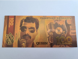 BANKNOTE / GOLDFOIL BILJET/  RUSSIA 100 ROEBEL/ FREDDY MERCURY/ QUEEN !!/ SOUVENIR BILJET / UNC ** Goldfoil 035 ** - Andere & Zonder Classificatie