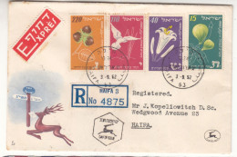 Nouvel An - Israël - Lettre Recom De 1952 - Oblit Haifa - Fleurs - Oiseaux - - Cartas & Documentos