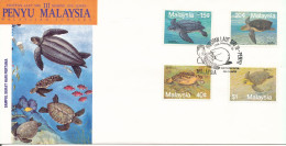 Malaysia FDC 17-11-1990 Turtles Complete Set Of 4 With Cachet - Malaysia (1964-...)