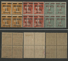 1276*FRANCE*MEMEL*SET OF THREE BLOCKS OF FOUR POSTAGE STAMPS - Neufs