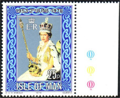 590 Man 25th Coronation QEII Couronnement Tricolore Droite Right MNH ** Neuf SC (MAN-21a) - Man (Ile De)