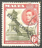 589 Malta Malte 1948 Roi King George VI Statue Antonio Manoel De Vilhena Self-government (MLT-182a) - Malte
