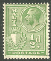 589 Malta Malte Roi King George V Half Penny Green Vert MH * Neuf (MLT-176a) - Malte