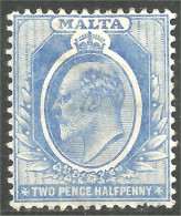 589 Malta Malte Roi King Edward VII Two Pence Half Penny Blue Bleu MH * Neuf (MLT-175) - Malte