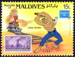 612 Disney Iles Maldives John Henry Train Locomotive MNH ** Neuf SC (MLD-70b) - Disney