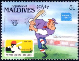 612 Iles Maldives Disney Ameripex 86 Base-ball Baseball MNH ** Neuf SC (MLD-68a) - Maldives (1965-...)