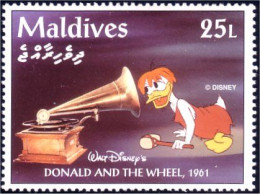 612 Iles Maldives Disney Donald Gramophone Musique MNH ** Neuf SC (MLD-51c) - Vor- Und Frühgeschichte