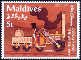 612 Iles Maldives Disney Donald Steam Locomotive Vapeur MNH ** Neuf SC (MLD-48c) - Prehistoria