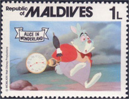 612 Iles Maldives Disney Alice Rabbit Lapin Clock Montre Parapluie Ombrella MNH ** Neuf SC (MLD-39a) - Maldives (1965-...)