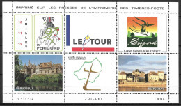 France Vignette Bloc De 6 Vignettes Tour De France En Périgord 10, 11 Et 12 Juillet 1994 - Périgueux - Bergerac (sport) - Deportes