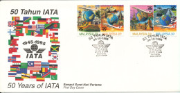 Malaysia FDC 30-10-1995 50 Years Of IATA Complete Set Of 4 With Cachet - Malaysia (1964-...)