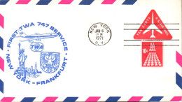 USA ETATS UNIS 1 ER VOL TWA 747 NEW YORK-FRANKFURT 1971 - Sobres De Eventos