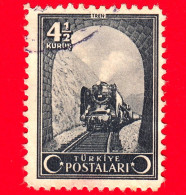 TURCHIA - Usato - 1943 - Ferrovie - Locomotive - Tunnel - Treno - 4 ½ - Usati