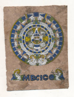 Peinture Originale Sur Papier Amate ( écorce D'arbre) Art Mexicain Mexique - Calendrier Aztèque Signé F. Adame - Arte Popular