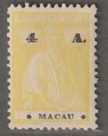 MACAO - N°253 * (1924) Cérès : 4a Jaune - Unused Stamps