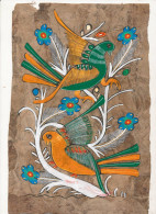 Peinture Originale Sur Papier Amate ( écorce D'arbre) Art Mexicain Mexique - Oiseau Oiseaux Bird - Popular Art