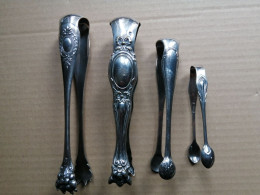 ENSEMBLE DE 4 PINCES A SUCRE ET AUTRE  EN METAL ARGENTE - Silverware