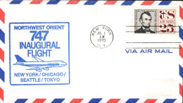 USA ETATS UNIS VOL INAUGURAL NORTHWEST ORIENT 747 NEW YORK-CHICAGO-SEATTLE-TOKYO 1970 - Event Covers