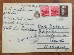 RE DI MAGGIO : C.P. LUOGOTENENZA TURRITA L..1,20 + Coppia 80 C. DA CHIETI A BOLOGNA IL 10/6/1946 - Marcophilie