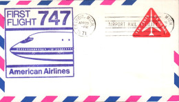 USA ETATS UNIS 1 ER VOL AMERICAN AIRLINES 747 DETROIT-LOS ANGELES 1971 - FDC