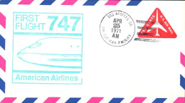 USA ETATS UNIS 1ER VOL 747 AMERICAN AIRLINE LOS ANGELES-DETROIT 1971 - Event Covers