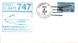 USA ETATS UNIS 1 ER VOL 747 AMERICAN AIRLINES JAMAICA-LOS ANGELES 1970 - Sobres De Eventos