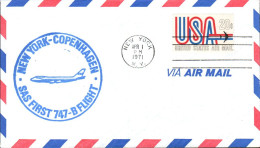 USA ETATS UNIS 1 ER VOL 747 SAS NEW YORK-COPENHAGEN 1971 - Event Covers