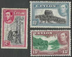Ceylon. 1938-49 KGVI. 2c, 10c,15c MH. SG 386b Etc. M3097 - Ceylon (...-1947)