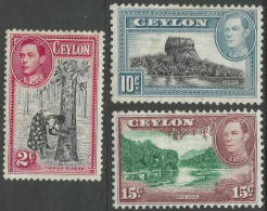 Ceylon. 1938-49 KGVI. 2c, 10c,15c MH. SG 386b Etc. M3097 - Ceylan (...-1947)