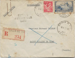 LETTRE  RECOMMANDEE VENDEE  AFFRANCHIE N° 312 ET 433  OBLITEREE CAD CROIX DE VIE  1940 - 1921-1960: Moderne