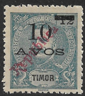 Timor – 1913 King Carlos Local REPUBLICA Overprinted 10 Avos Over 12 Avos Mint Stamp - Timor