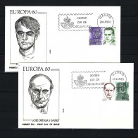 SPANIEN FDC Mit Komplettsatz Europamarken 1980 (2 Belege) - Siehe Bild - FDC
