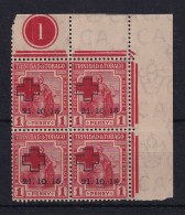 Trinidad & Tobago: 1915   Britiannia  'Red Cross' OVPT   SG174b    1d    ['1' Of '15' Forked Foot]   MH Block Of 4 - Trinité & Tobago (...-1961)