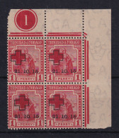 Trinidad & Tobago: 1915   Britiannia  'Red Cross' OVPT   SG174b    1d    ['1' Of '15' Forked Foot]   MH Block Of 4 - Trinidad & Tobago (...-1961)